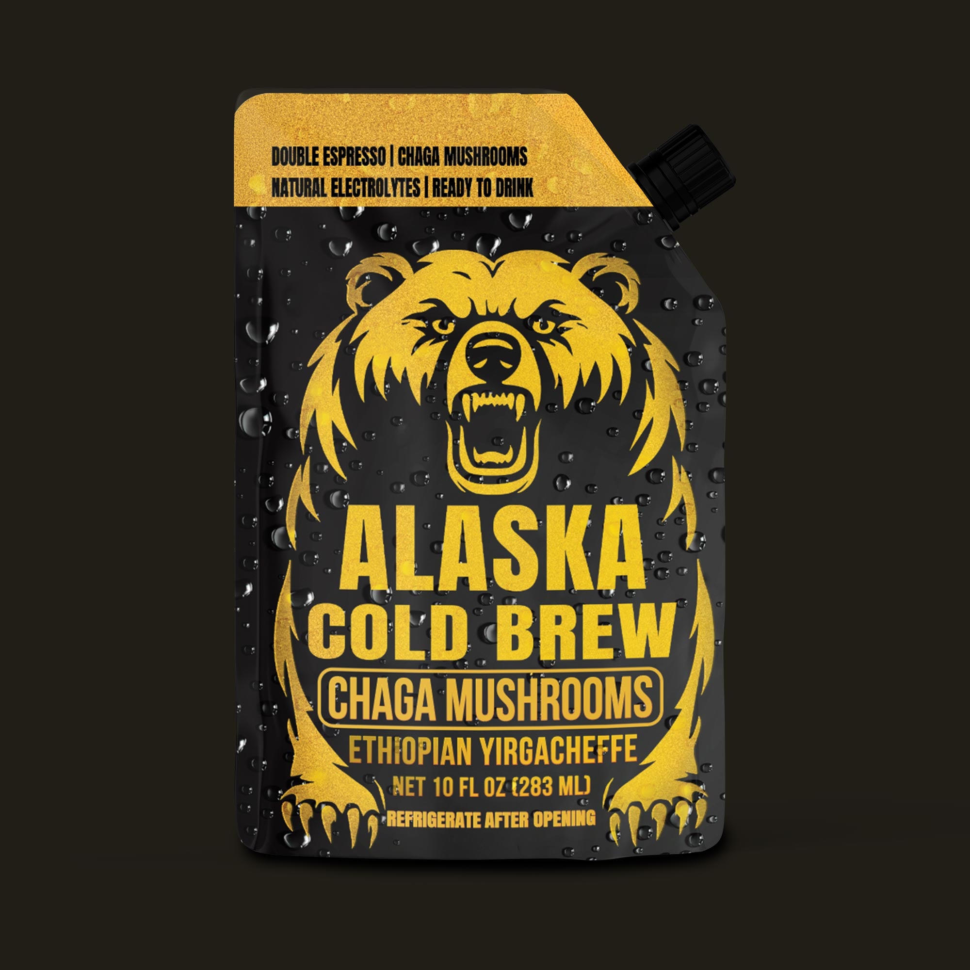 10oz Pouch Cold Brew Coffee with Chaga Mushrooms-Alaska Roasting Co.